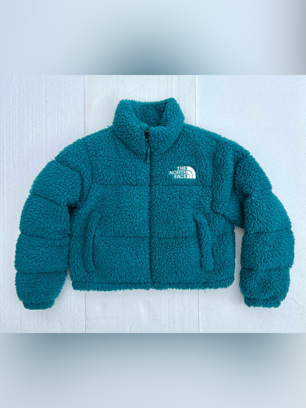 Womens The North Face High Pile Sherpa Nuptse Short Crop 700-Down Jacket Blue S